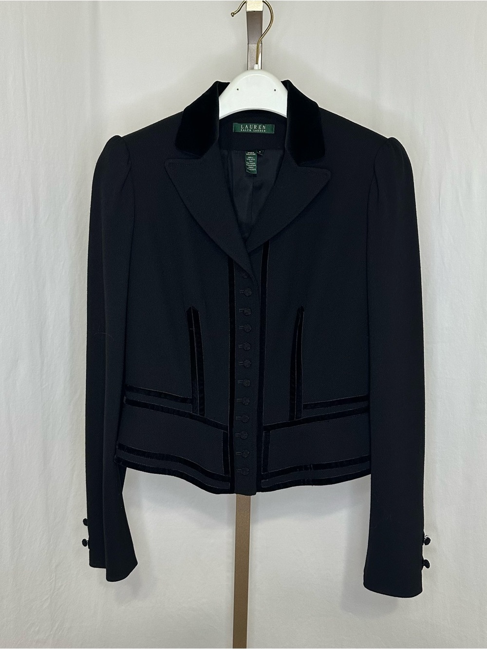 Ralph Lauren Black Wool Blazer with Velvet Trim